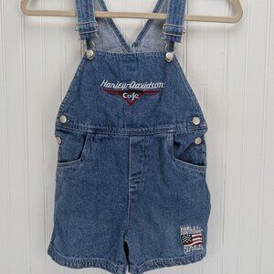 Vintage Harley Davidson Cafe Las Vegas Kids Denim Overalls 4T Shorts Unisex